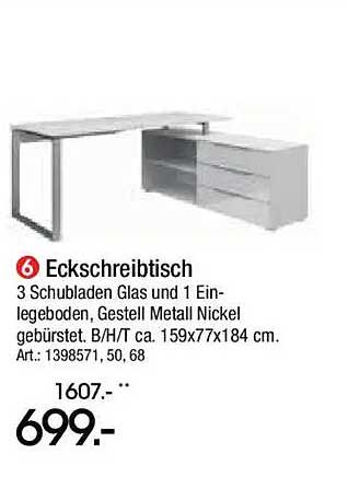 Eckschreibtisch mit 3 Schubladen und 1 Einlegeboden