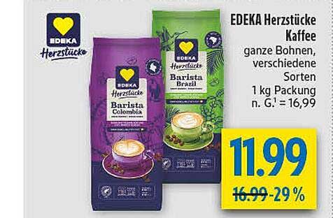 EDEKA Herzstücke Kaffee ganze Bohnen, verschiedene Sorten