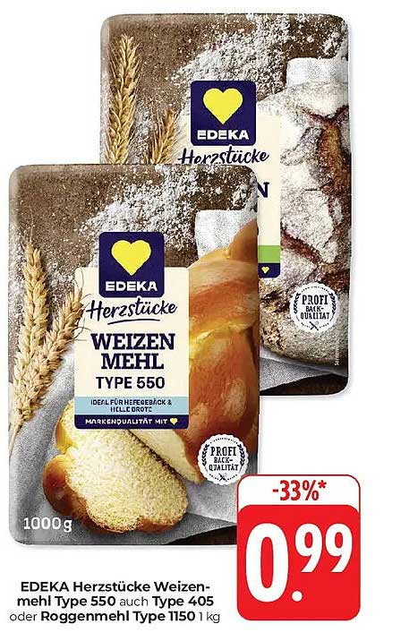 EDEKA Herzstücke Weizenmehl Type 550 auch Type 405 oder Roggenmehl Type 1150 1 kg