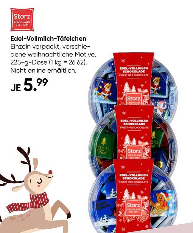 Edel-Vollmilch-Täfelchen von Storz, 225-g-Dose