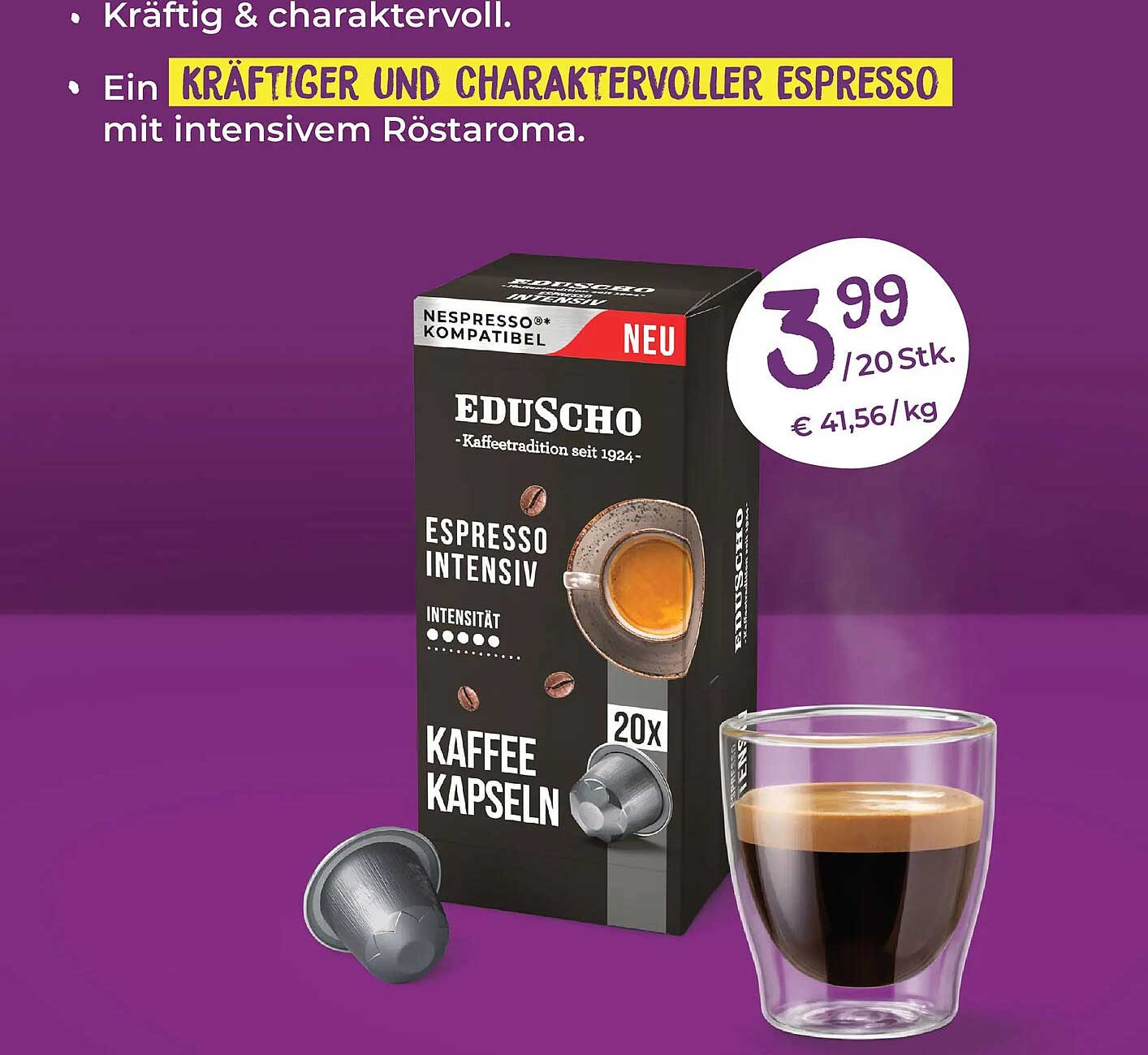 EDUSCHO Kaffee Kapseln Espresso Intensiv 20 Stück