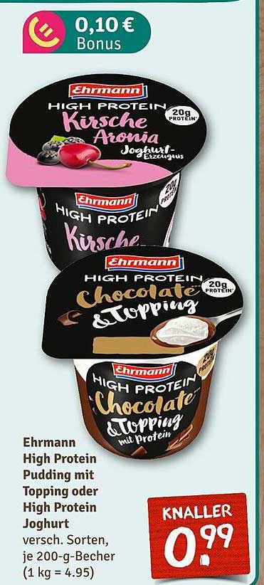 Ehrmann High Protein Pudding mit Topping oder High Protein Joghurt, verschiedene Sorten