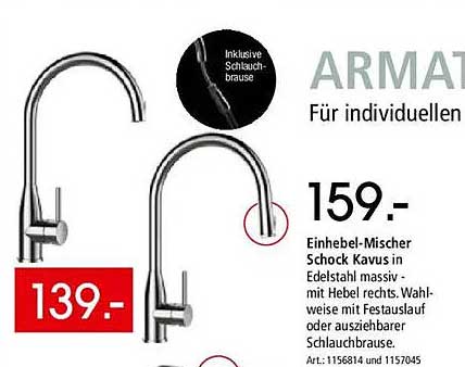 Einhebel-Mischer Schock Kavus in Edelstahl massiv