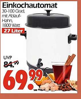 Einkochautomat 30-100 Grad, mit Ablauf-Hahn, 1800 Watt, 27 Liter