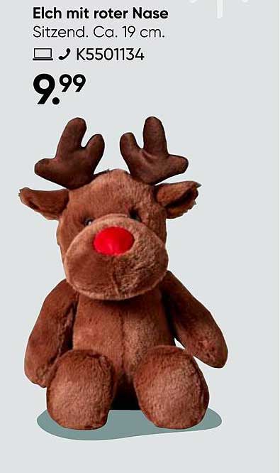 Elch mit roter Nase, Sitzend, Ca. 19 cm
