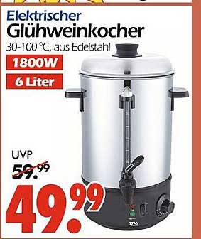 Elektrischer Glühweinkocher 30-100 °C, aus Edelstahl