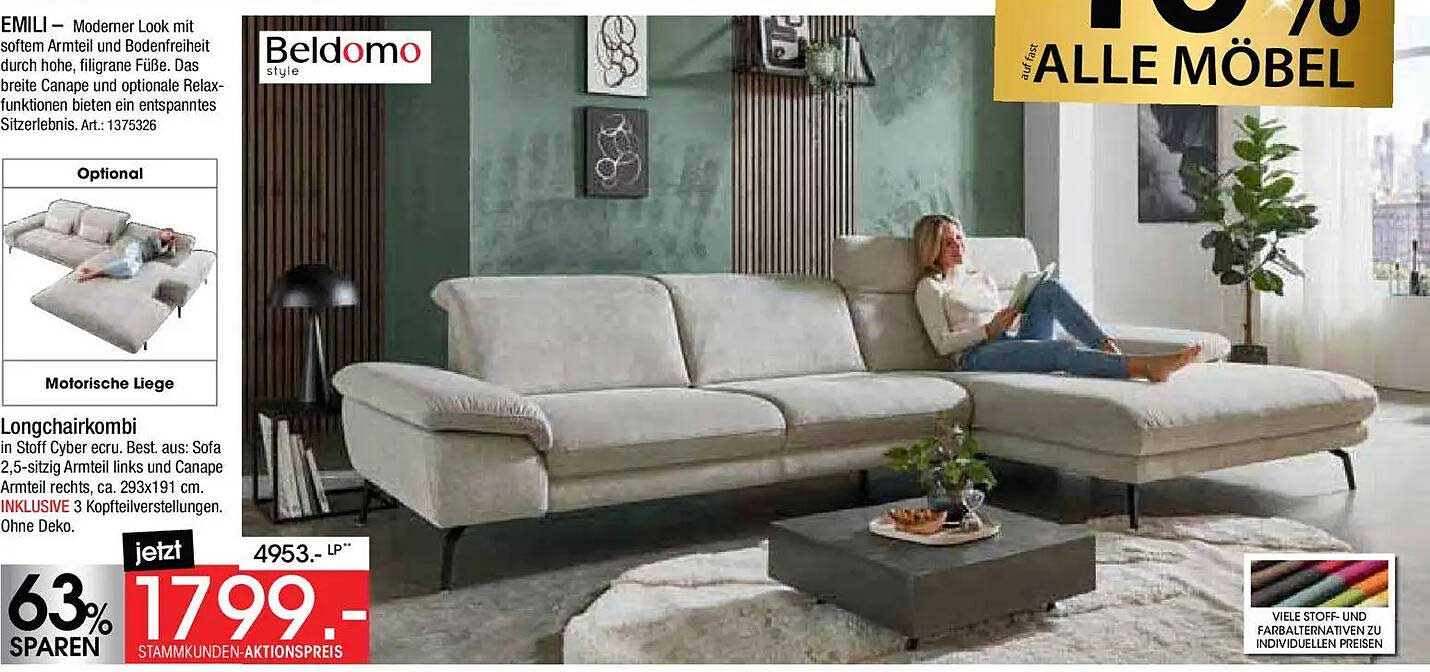 EMILI – Moderne Longchairkombination mit motorischer Liegefunktion