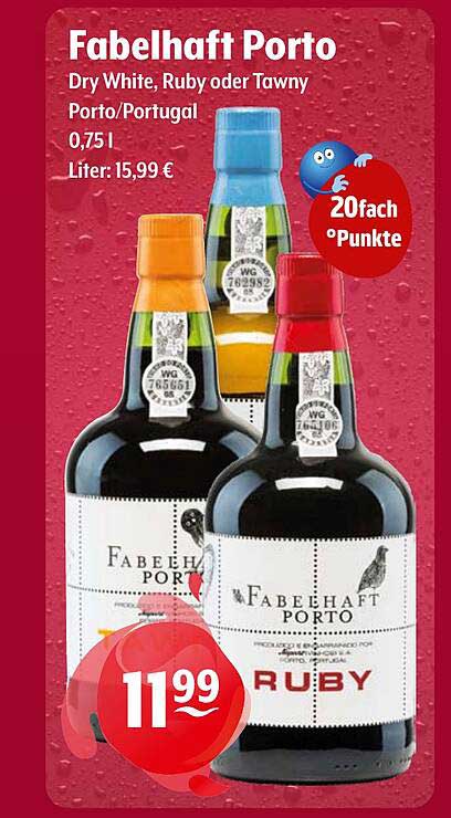 Fabelhaft Porto Dry White, Ruby oder Tawny 0,75l
