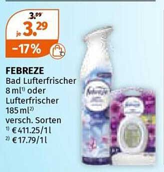FEBREZE Bad Luftreiniger 8 ml oder Luftreiniger 185 ml - jetzt zum Sparpreis!