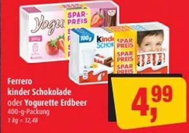 Ferrero Kinder Schokolade oder Yogurette Erdbeer 400-g-Packung