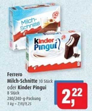 Ferrero Milch-Schnitte 10 Stück oder Kinder Pingui 8 Stück