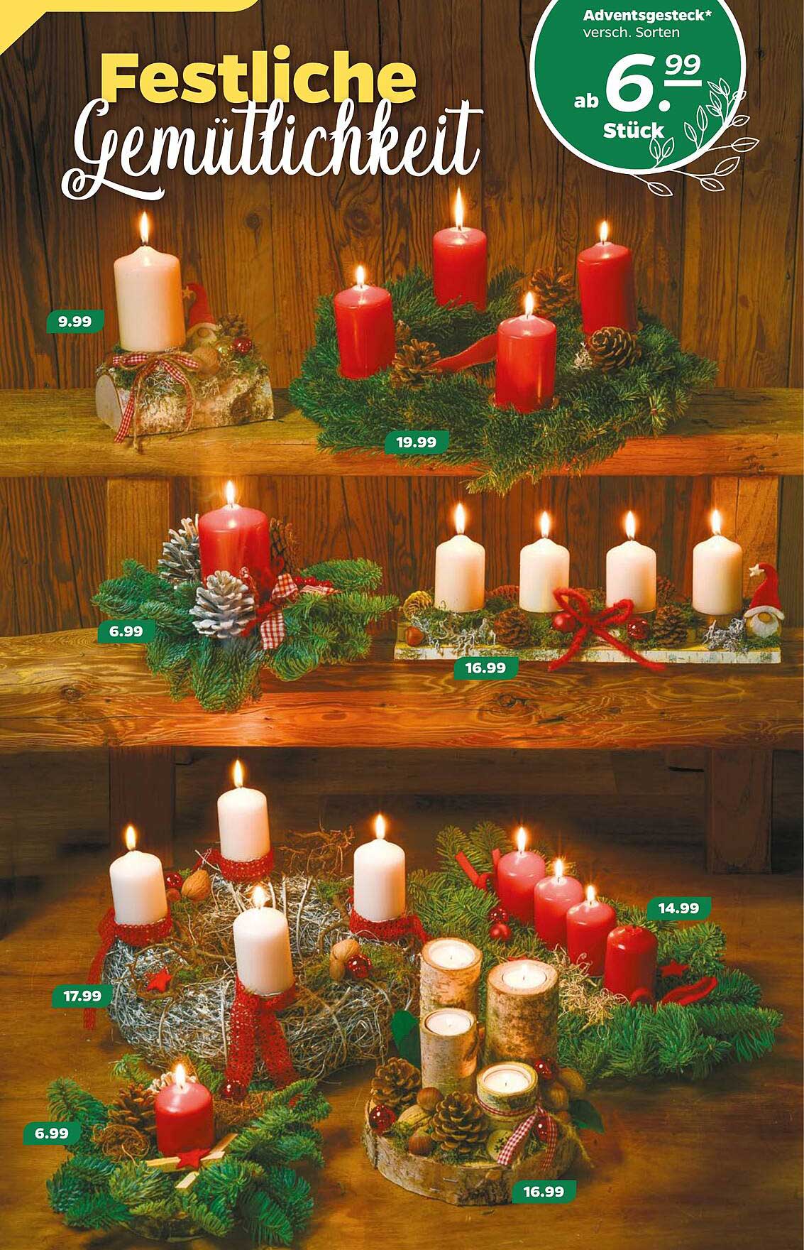 Festliche Gemütlichkeit – Adventsgesteck in verschiedenen Sorten ab 6,99