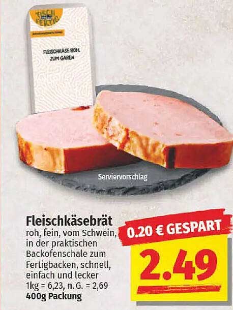 Fleischkäsebrät - roh, fein, vom Schwein in der praktischen Backofenschale