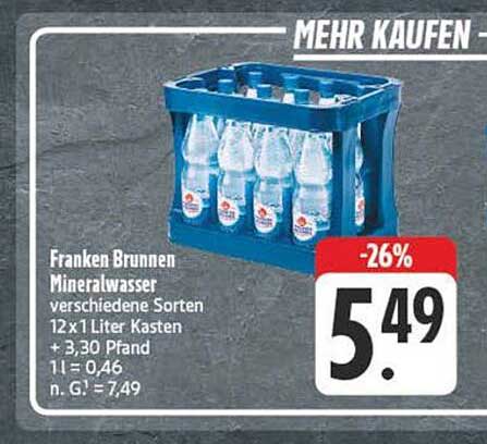 Franken Brunnen Mineralwasser 12x1 Liter Kasten