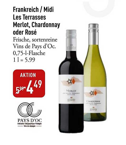 Frankreich / Midi Les Terrasses Merlot, Chardonnay oder Rosé