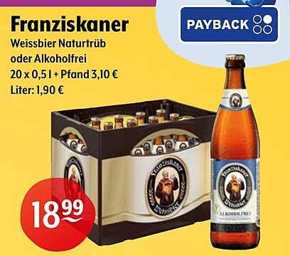 Franziskaner Weissbier Naturtrüb oder Alkoholfrei 20 x 0,5 l