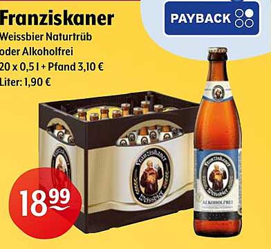 Franziskaner Weissbier Naturtrüb oder Alkoholfrei 20 x 0,5 l