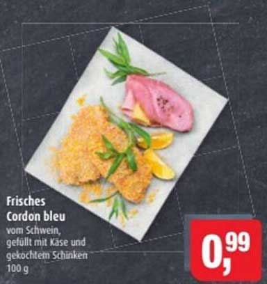 Frisches Cordon bleu vom Schwein, gefüllt mit Käse und gekochtem Schinken