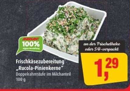 Frischkäsezubereitung „Rucola-Pinienkerne“ Doppelrahmstufe im Milchantel 100 g