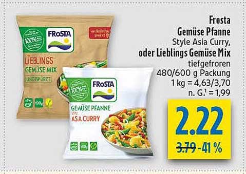 Frosta Gemüse Pfanne Style Asia Curry oder Lieblings Gemüse Mix tiefgefroren