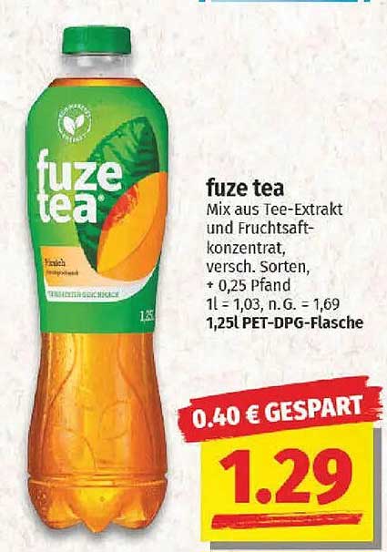fuze tea Mix aus Tee-Extrakt und Fruchtsaftkonzentrat