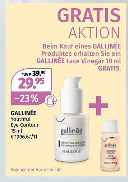 GALLINÉE Youthful Eye Contour 15 ml mit Gratis Face Vinegar 10 ml