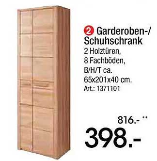 Garderoben-/Schuhschrank mit 2 Holz Türen und 8 Fachböden