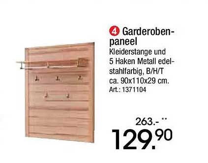 Garderobenpaneel mit Kleiderstange und 5 Haken