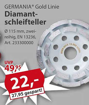 GERMANIA® Gold Linie Diamantschleifteller Ø 115 mm, zweireihig, EN 13236