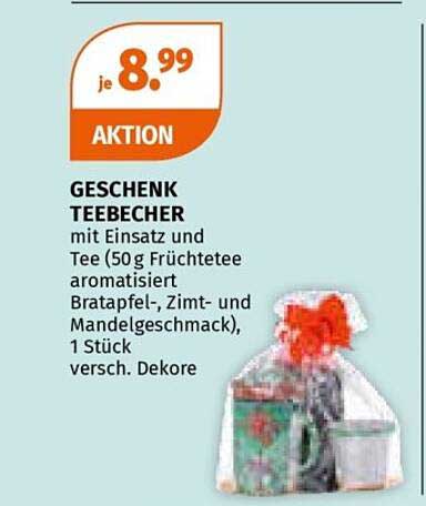 GESCHENK TEEBECHER mit Einsatz und Tee (50g Früchtetee aromatisiert Bratapfel-, Zimt- und Mandelgeschmack), 1 Stück versch. Dekore