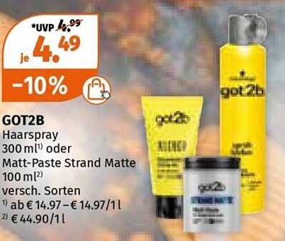 GOT2B Haarspray 300 ml oder Matt-Paste Strand Matte 100 ml -10%