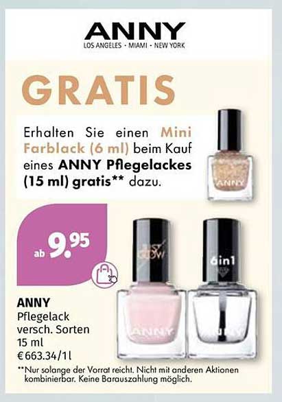 Gratis Mini Farblack beim Kauf eines ANNY Pflege-Lacks