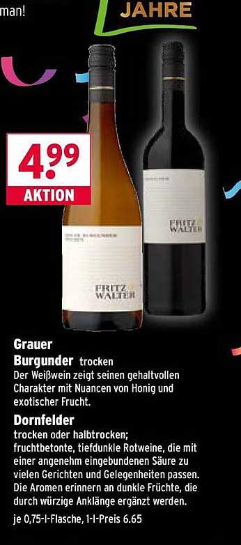 Grauer Burgunder und Dornfelder - 0,75 l Flasche für nur 4,99 €