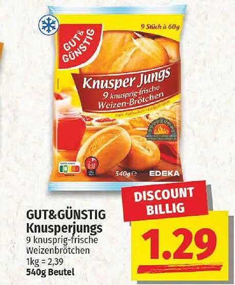 GUT& GÜNSTIG Knusperjungs - 9 knusprig-frische Weizenbrötchen (540g)