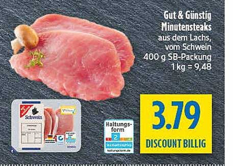 Gut & Günstig Minutensteaks aus dem Lachse, vom Schwein, 400 g SB-Packung