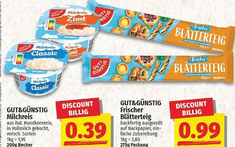 GUT&GÜNSTIG Milchreis und Frischer Blätterteig