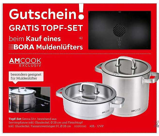 Gutschein! GRATIS TOPF-SET beim Kauf eines BORA Muldenlüfters