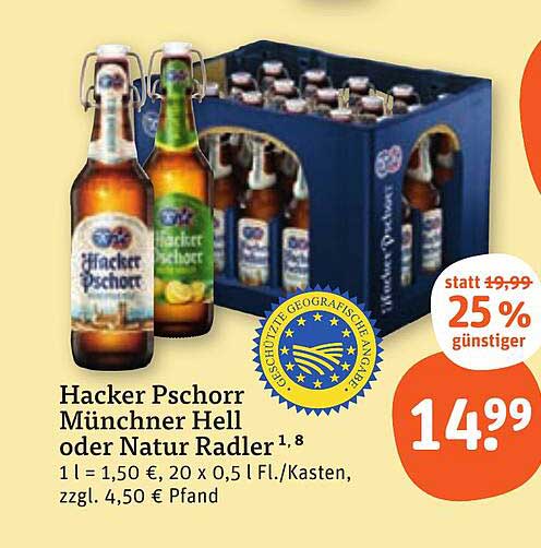 Hacker Pschorr Münchner Hell oder Natur Radler