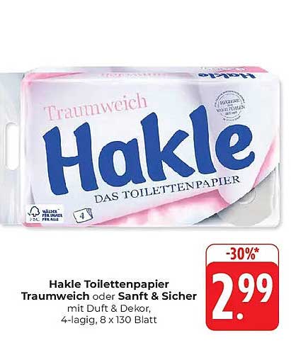 Hakle Toilettenpapier Traumweich oder Sanft & Sicher, 4-lagig, 8 x 130 Blatt