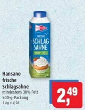 Hansano frische Schlagsahne - mindestens 30% Fett