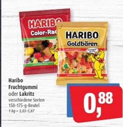 Haribo Fruchtgummi oder Lakritz, verschiedene Sorten