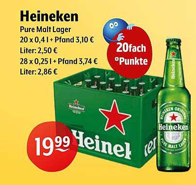 Heineken Pure Malt Lager – 20x 0,4 l + Pfand 3,10 €