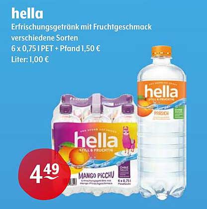 hella Erfrischungsgetränk mit Fruchtgeschmack 6 x 0,75 l PET