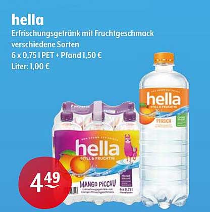 hella Erfrischungsgetränk mit Fruchtgeschmack 6 x 0,75 l PET