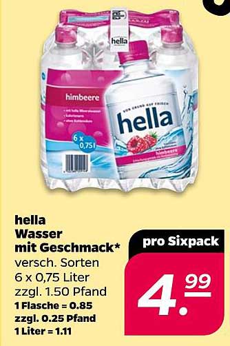 hella Wasser mit Geschmack - 6 x 0,75 Liter für nur 4,99 €