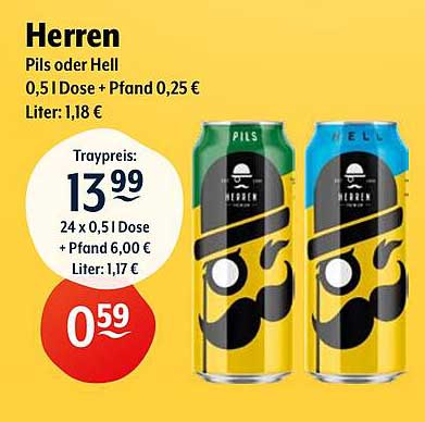 Herren Pils oder Hell 0,5 l Dose + Pfand