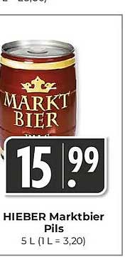 HIEBER Marktbier Pils – 5L für 15,99€