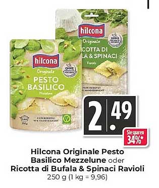 Hilcona Originale Pesto Basilico Mezzune oder Ricotta di Bufala & Spinaci Ravioli 250 g