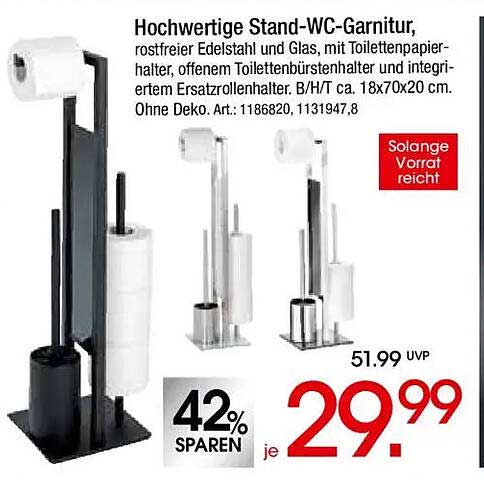 Hochwertige Stand-WC-Garnitur aus rostfreiem Edelstahl und Glas