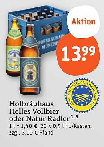 Hofbräuhaus Helles Vollbier oder Natur Radler